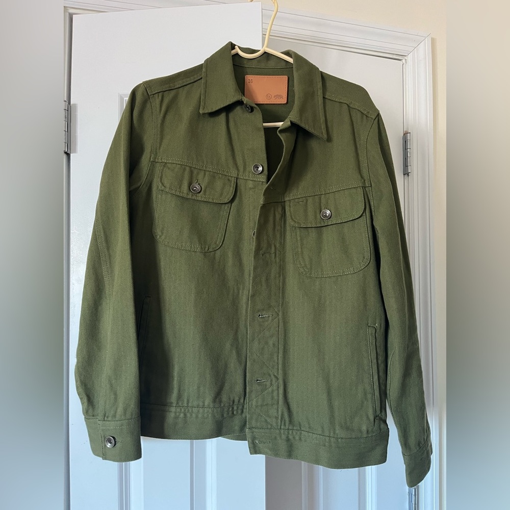 Taylor Stitch Long Haul Jacket in Washed Olive Herringbone